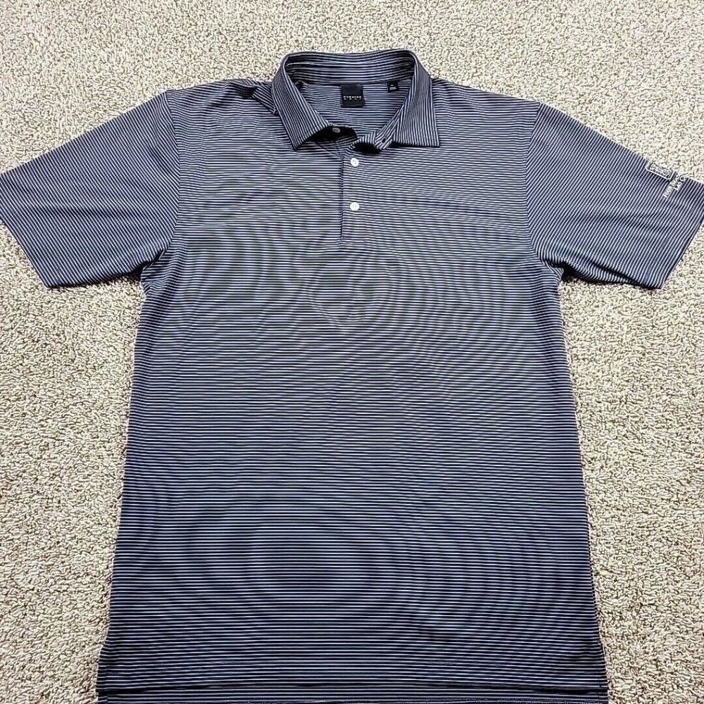 Dunning Polo Shirt Mens XL Gray Blue Striped Short Slv Golf W Logo